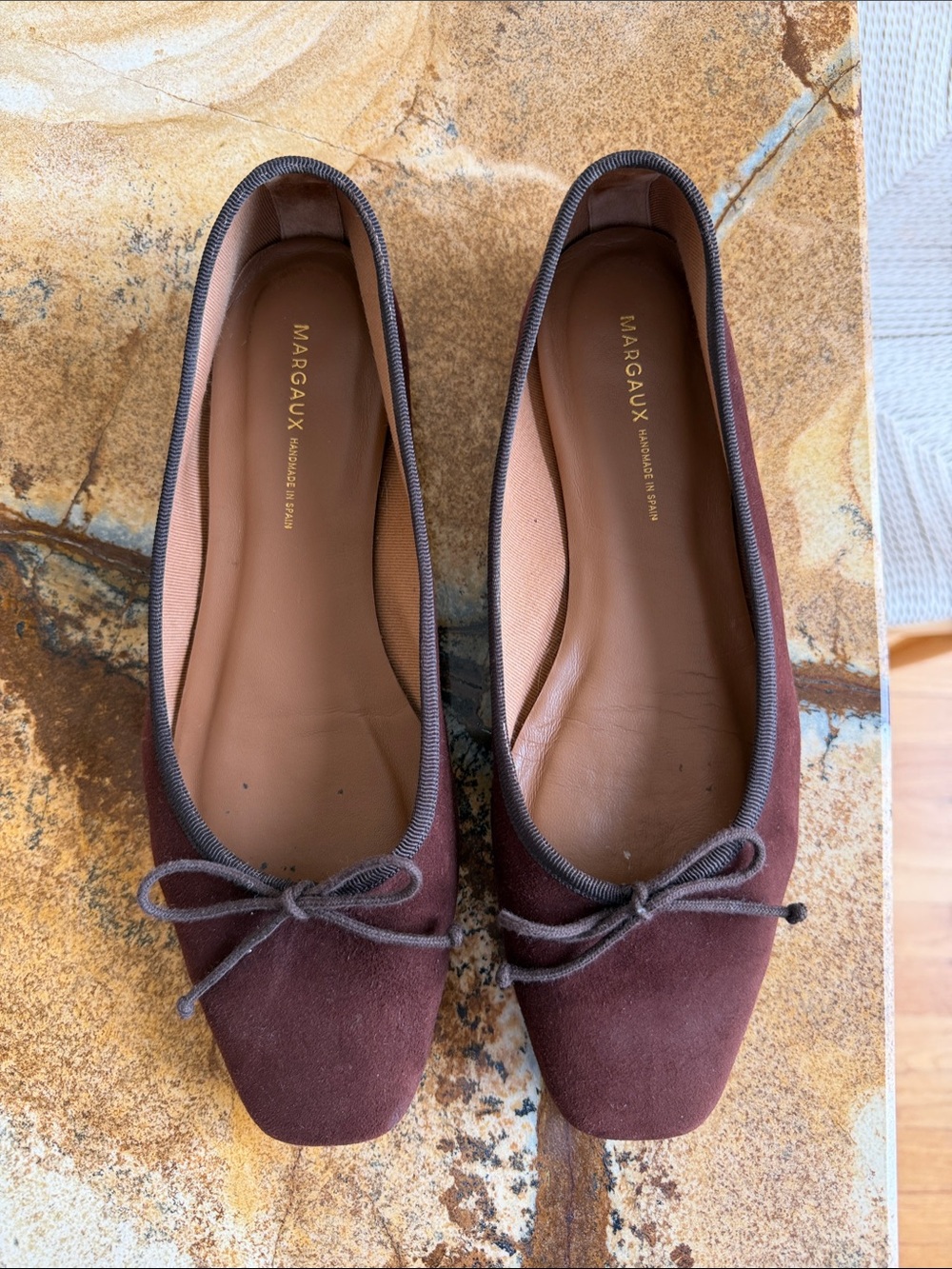 Margaux Chocolate Suede Square-Toe Ballet Flats